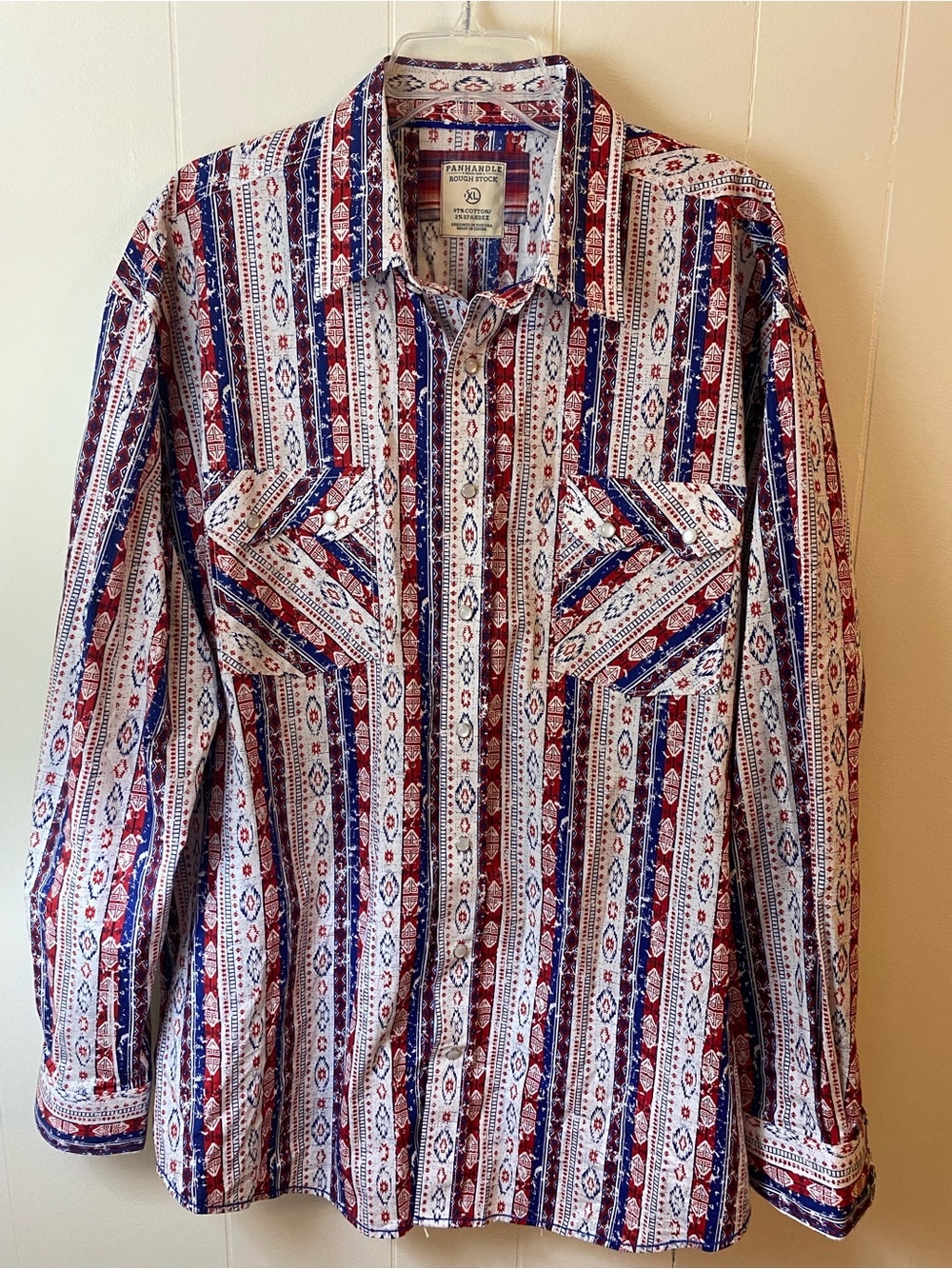 Panhandle Slim Men's Red, Blue & White Patterned Western Button-Down Shirt